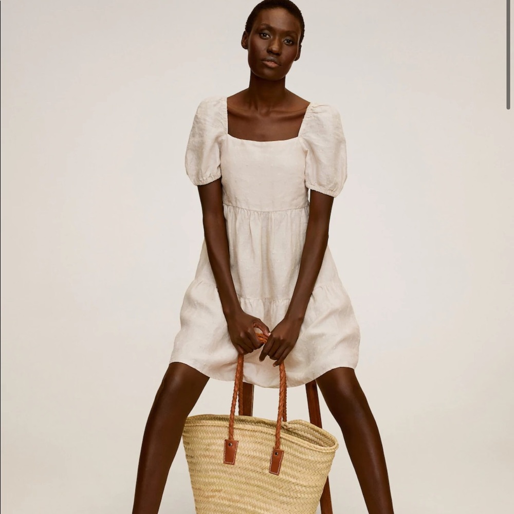 MANGO Ruffled Linen Dress